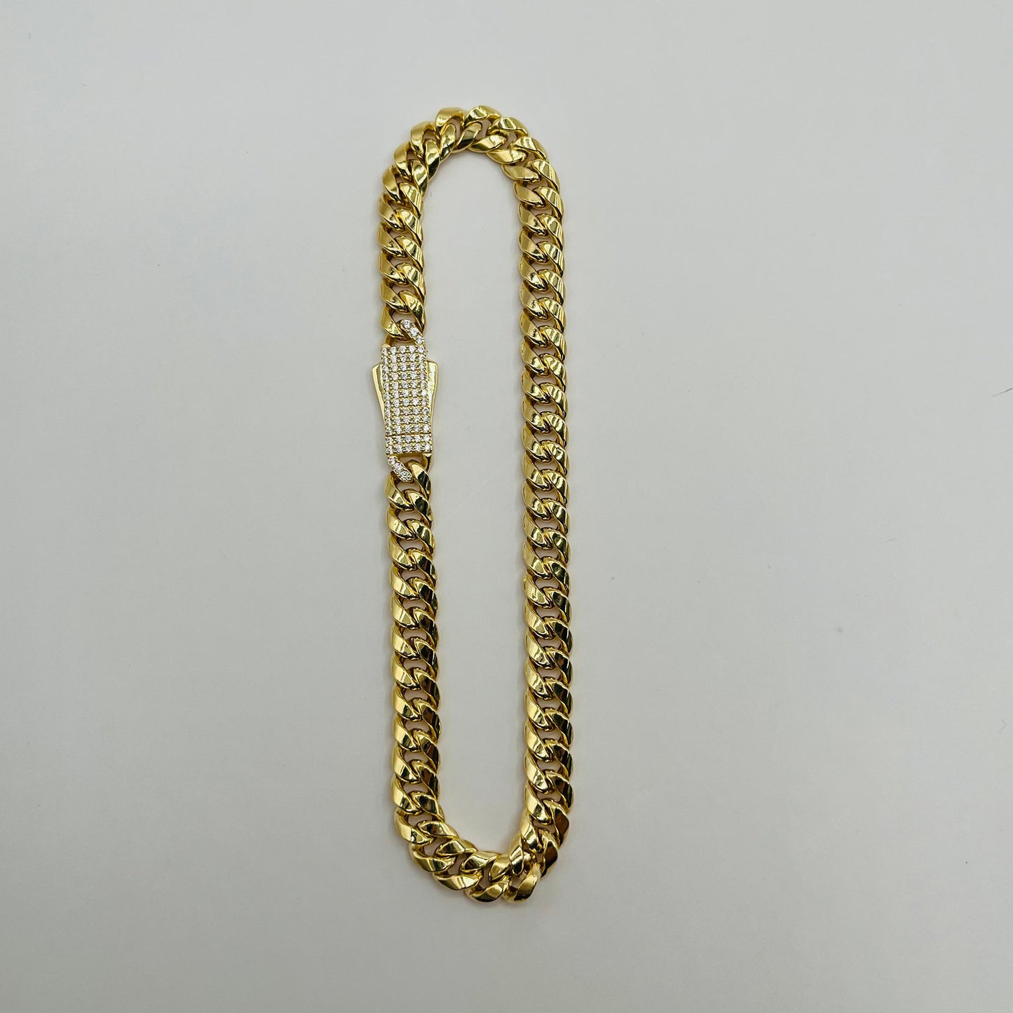 14K Hollow Cuban Ankle Bracelet W/ CZ Lock (10" inches 7MM)