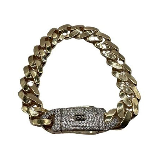 14K Yellow Gold Hollow Cuban MONACI Bracelet (8.5" inches 13MM)