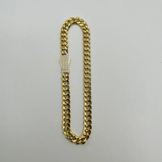 14K Hollow Cuban Ankle Bracelet W/ CZ Lock (10" inches 7MM)