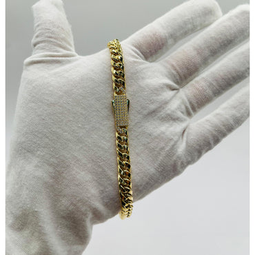 14K Hollow Cuban Ankle Bracelet W/ CZ Lock (10" inches 7MM)